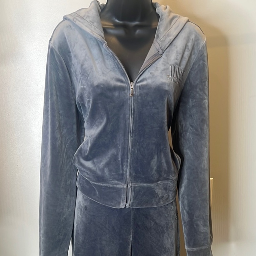 (Juicy Couture Authentic) Gray Velour Zip- Up Hoodie and Pants Set
